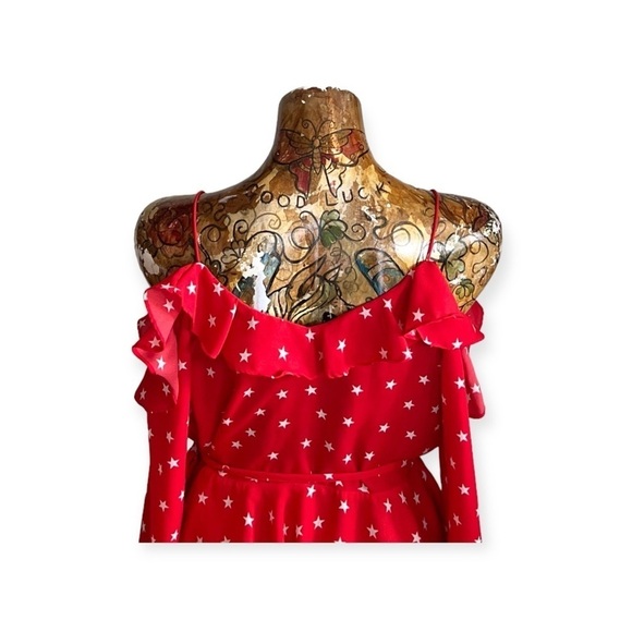 Asos wrap top blouse red white stars size 8 medium cold shoulder - Picture 5 of 8